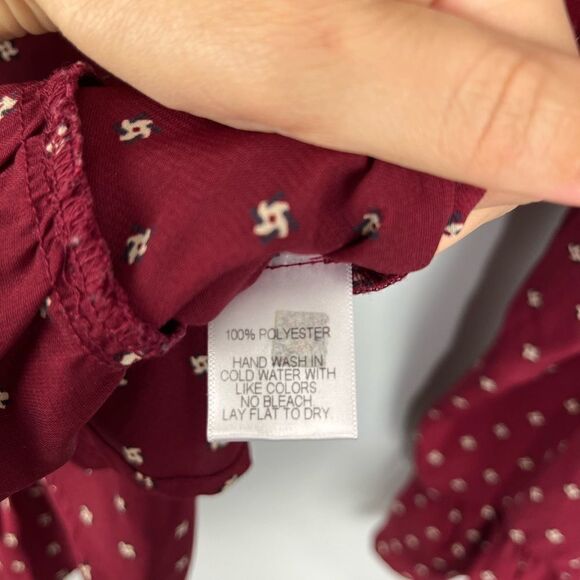 Harlowe and Graham Maroon Printer Ruffle Hem Blouse M - Picture 6 of 7